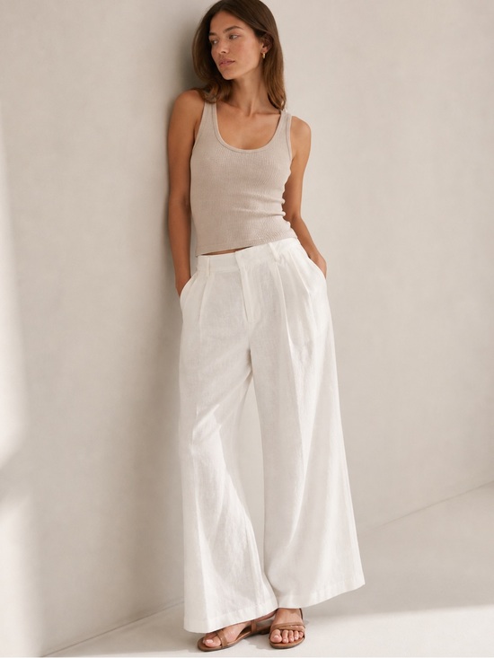 SO Pants - Linen Blend Wide Leg Trousers | Cream | Size M | Coastal Chic Pants